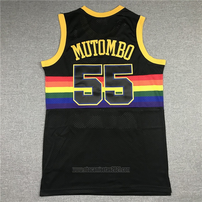 Camiseta Denver Nuggets Dikembe Mutombo #55 Mitchell & Ness 1991-92 Negro